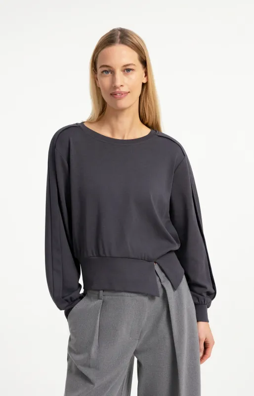 Yaya Lichtgewicht sweater met tailleband en plooidetail