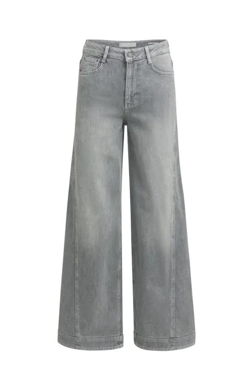 YaYa Denim jeans met wijde pijpen en naaddetails Grijs