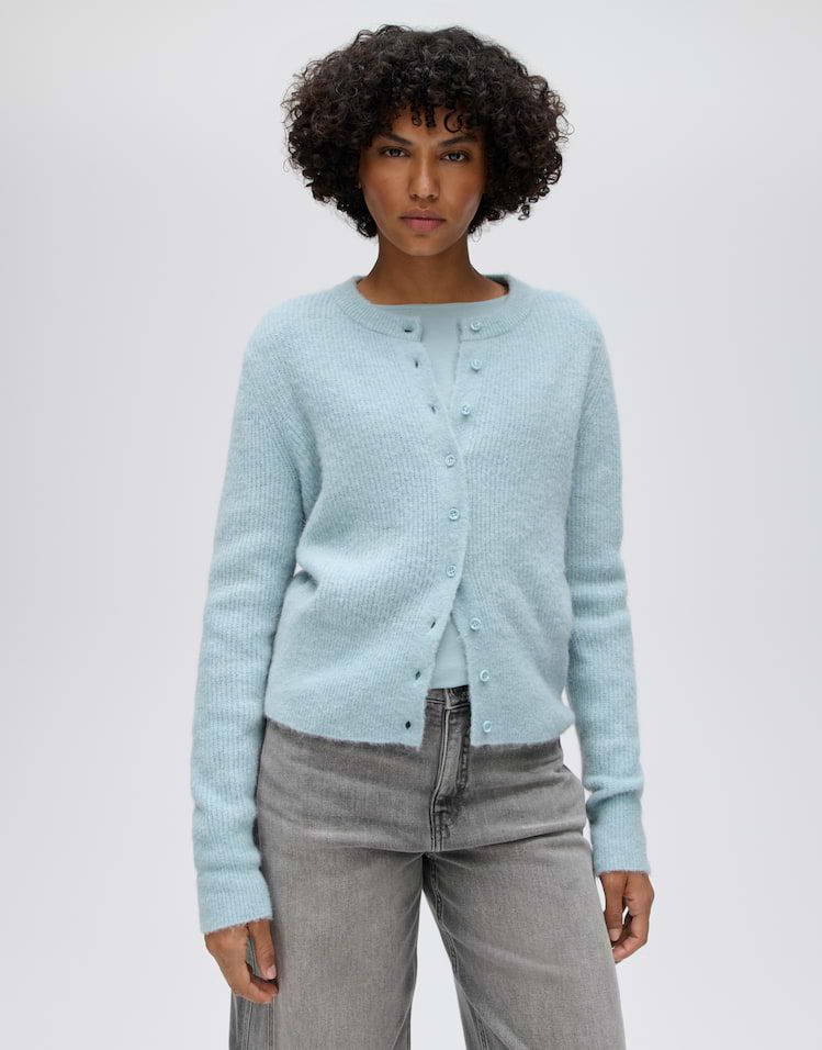 Opus Vest in zachte alpacamix slim fit Blauw