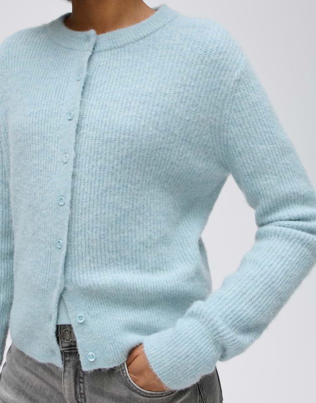 Opus Vest in zachte alpacamix slim fit Blauw