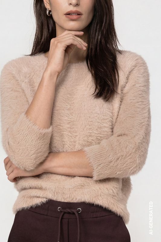 Monari pluizige Trui Beige
