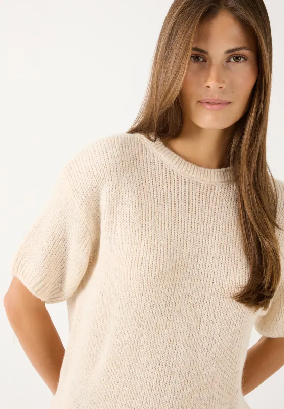 moreandmore Trui met korte mouwen Beige