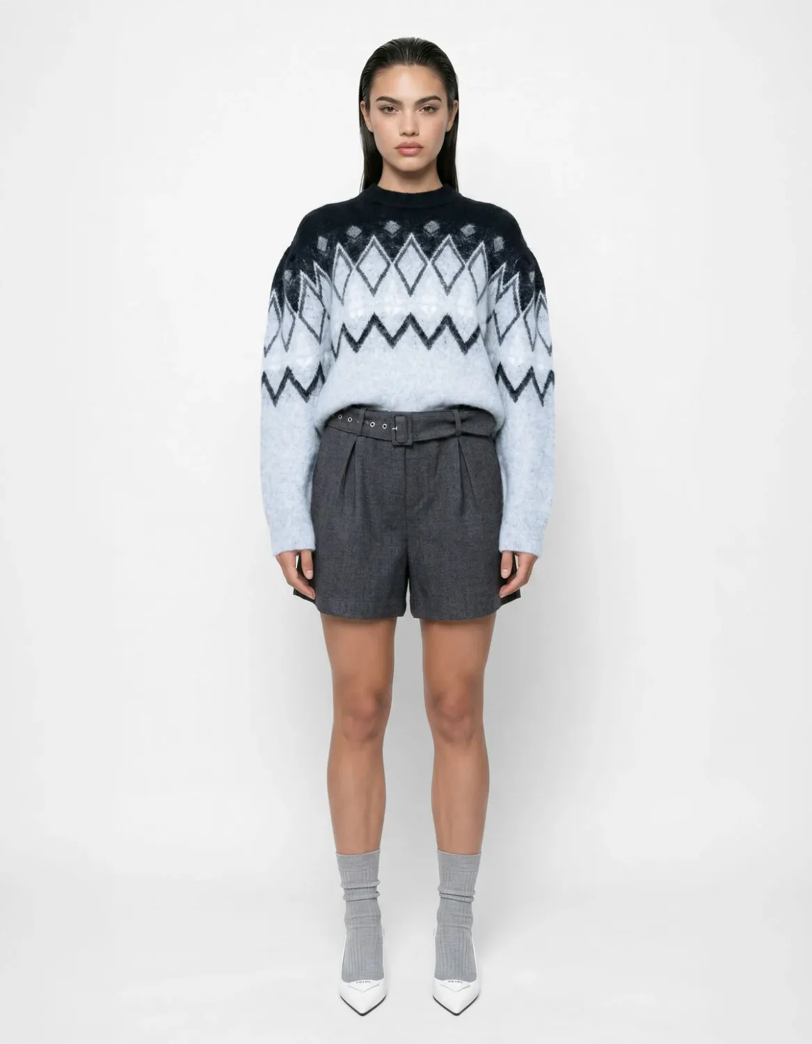 Shoeby ZigZag Gebreide Trui Lichtgrijs Grijs