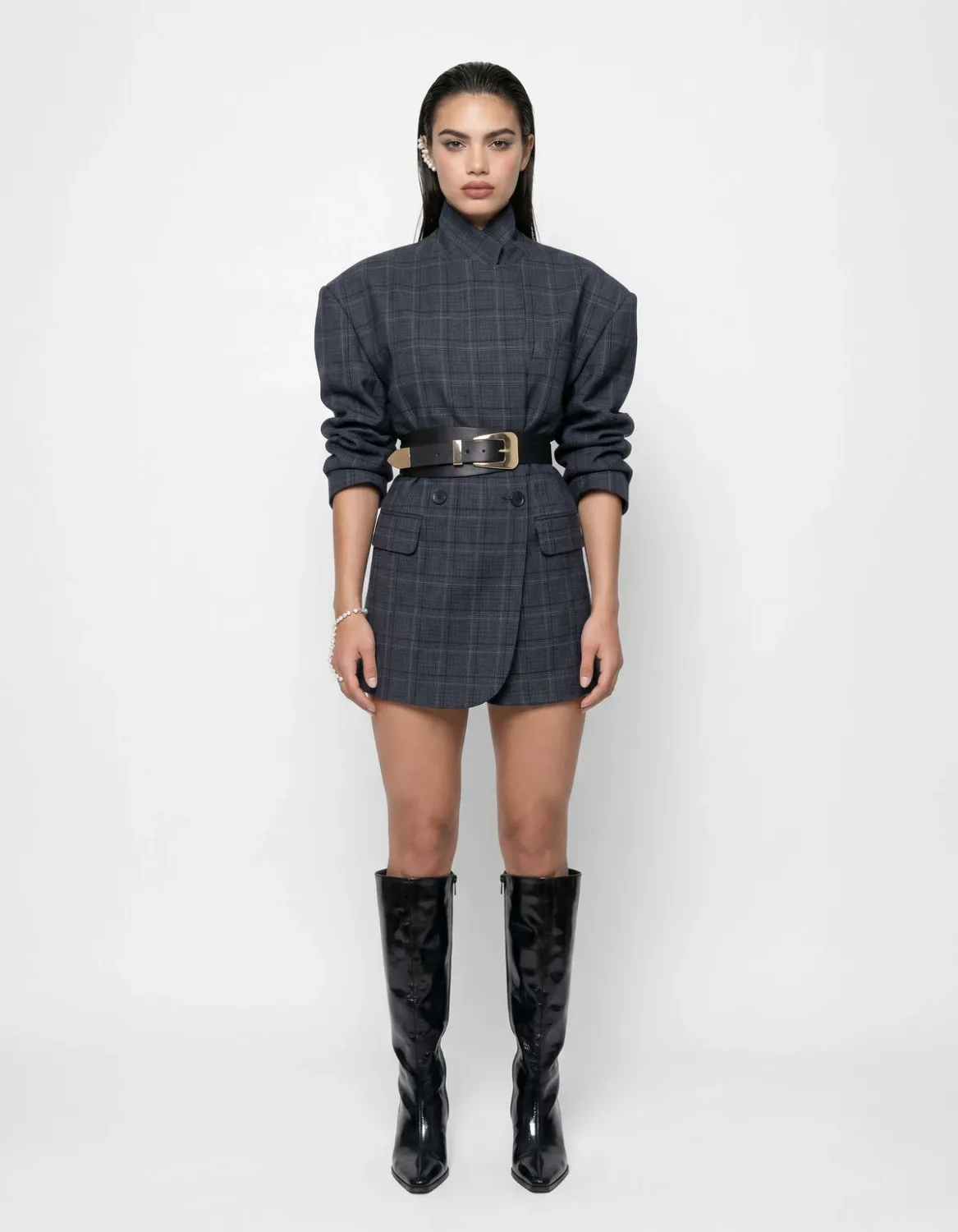 Shoeby Check Blazer Jurk Donkergrijs Multi