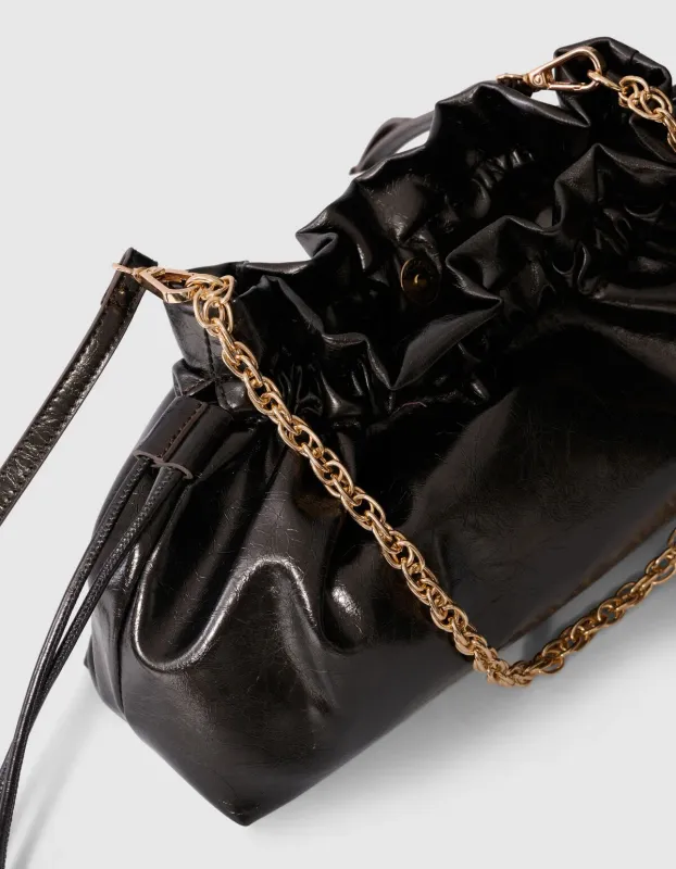 Shoeby Shiny Chain Clutch Donkergrijs Grijs