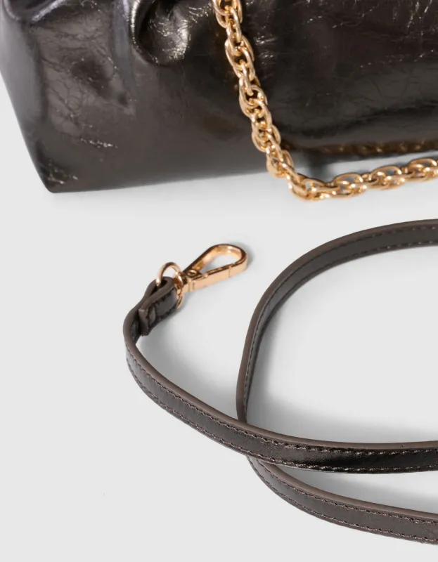 Shoeby Shiny Chain Clutch Donkergrijs Grijs