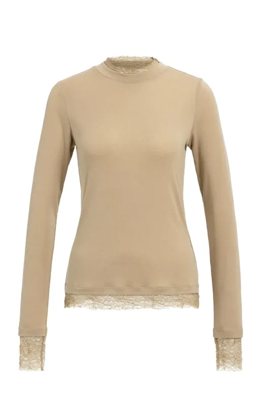 YAYA top met kanten details bruin