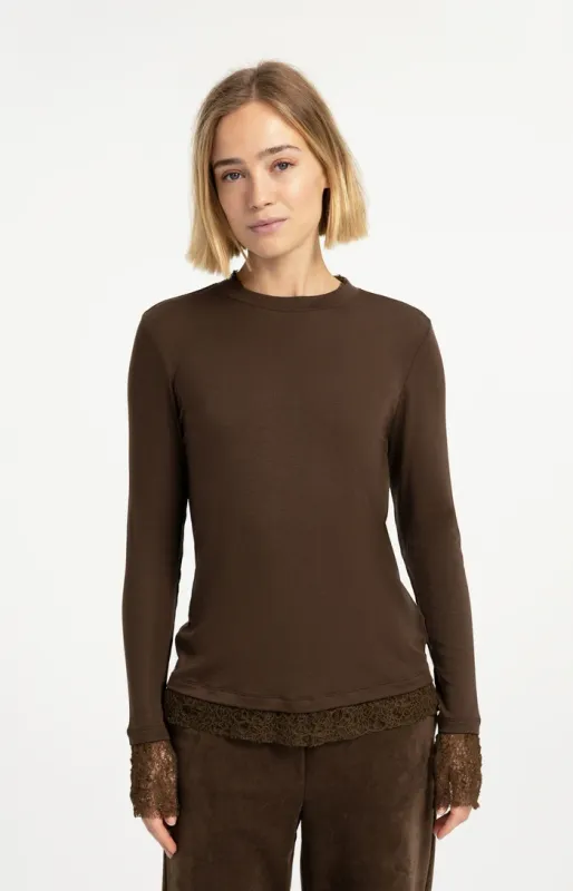 YAYA top met kanten details Donker Bruin