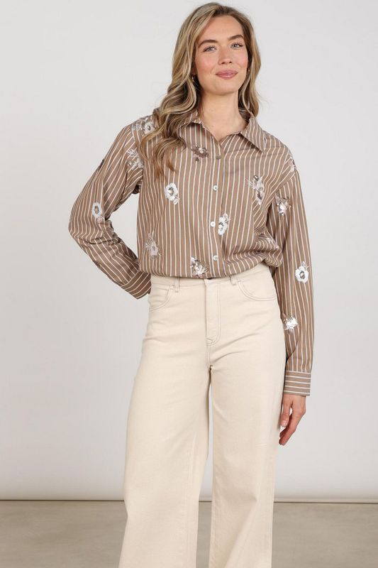 Nukus Gestreepte Blouse Bruin
