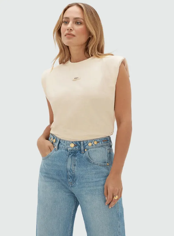 Josh V  T-Shirt met schoudervulling Beige