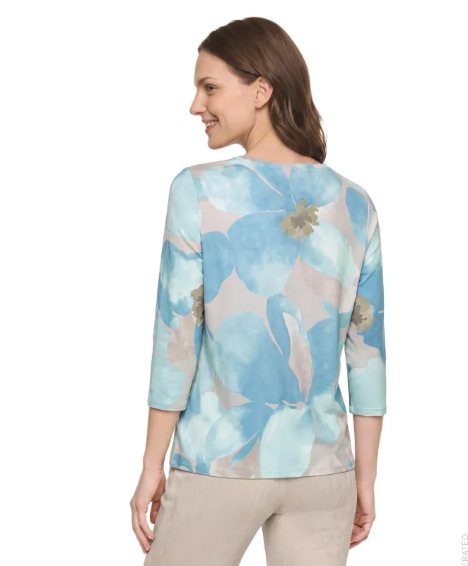 Betty Barclay Shirt met 3/4 mouwen en bloemenprint Blauw/ Grijs