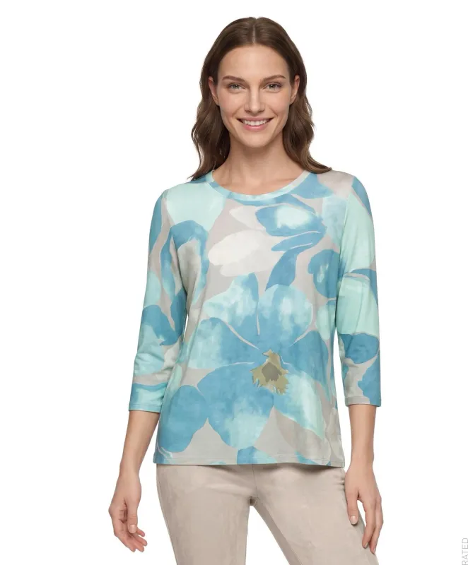 Betty Barclay Shirt met 3/4 mouwen en bloemenprint Blauw/ Grijs