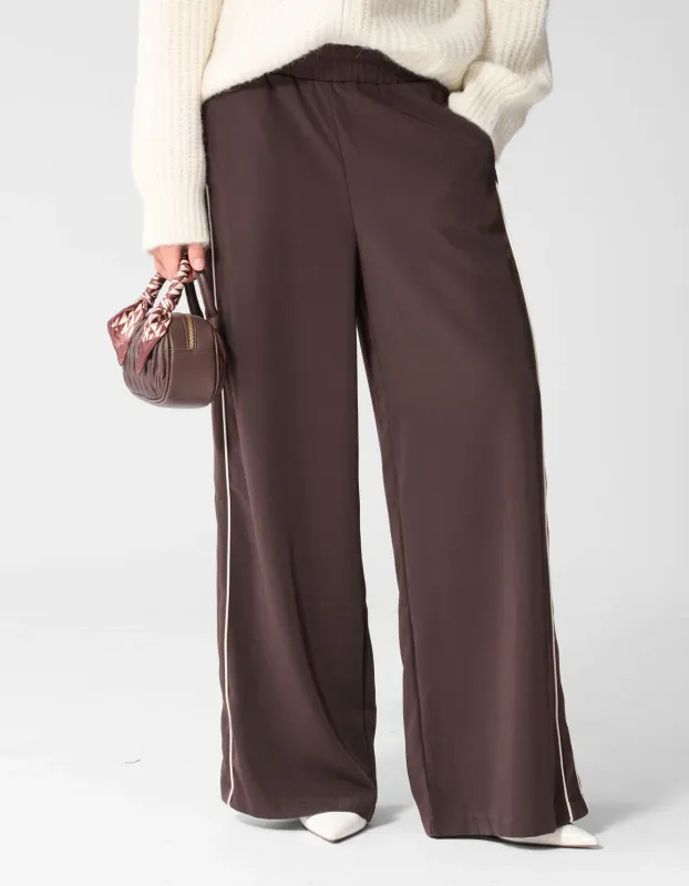 Shoeby sporty wide leg donkerbruin