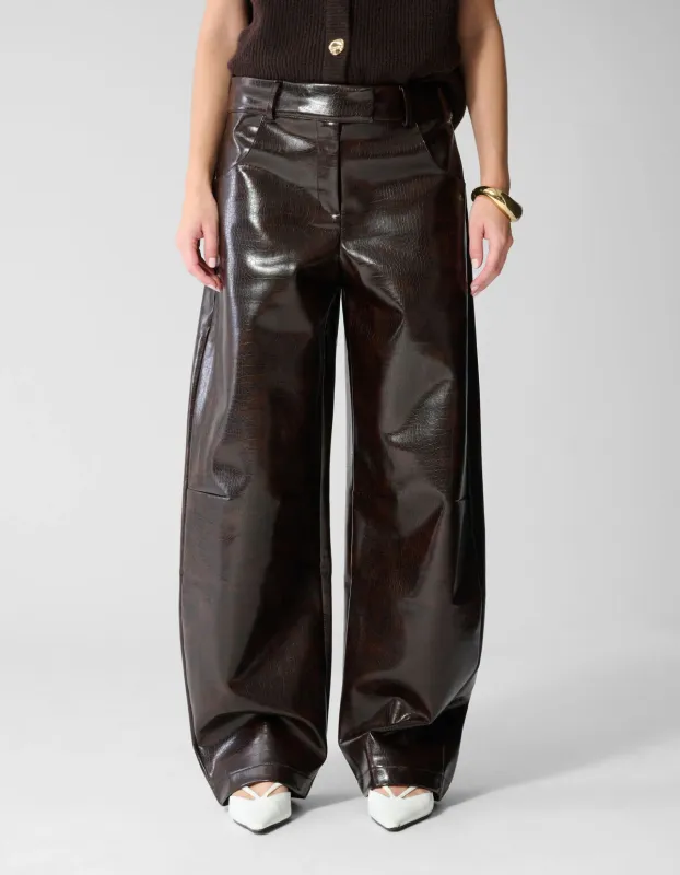 Shoeby Croco Barrel Fit Broek Bruin