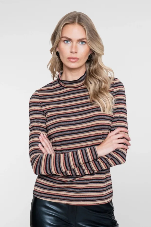 Geisha T-shirt stripe &amp; lurex Beige