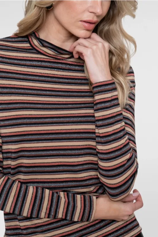 Geisha T-shirt stripe &amp; lurex Beige