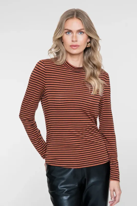 Geisha T-shirt stripe Bruin