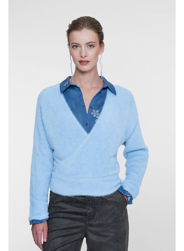 Geisha Cross over hairy top Blauw