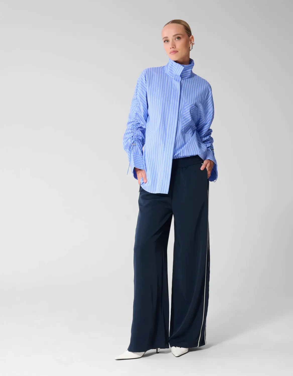Shoeby Piping Wide Leg broek Donkerblauw