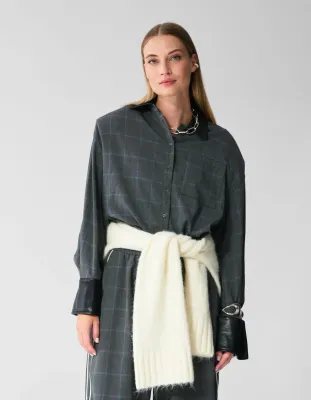 Shoeby Cropped Ruiten Blouse Donkergrijs