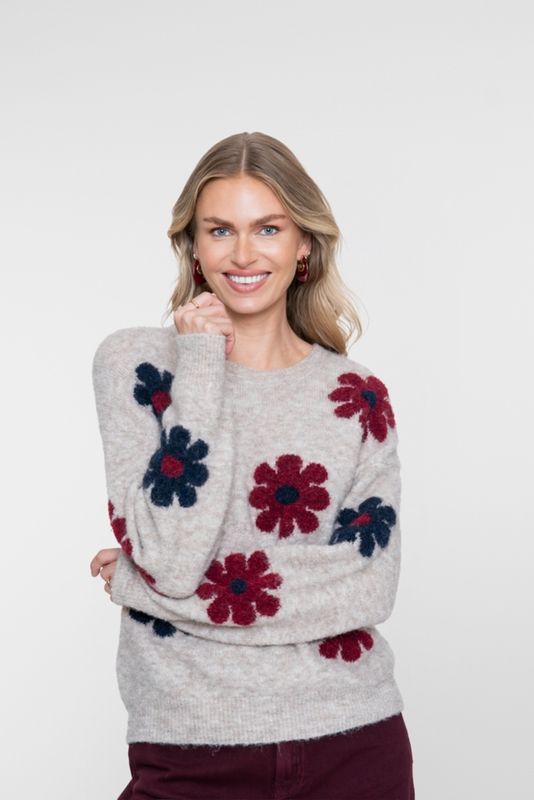Geisha Trui bloemen Beige