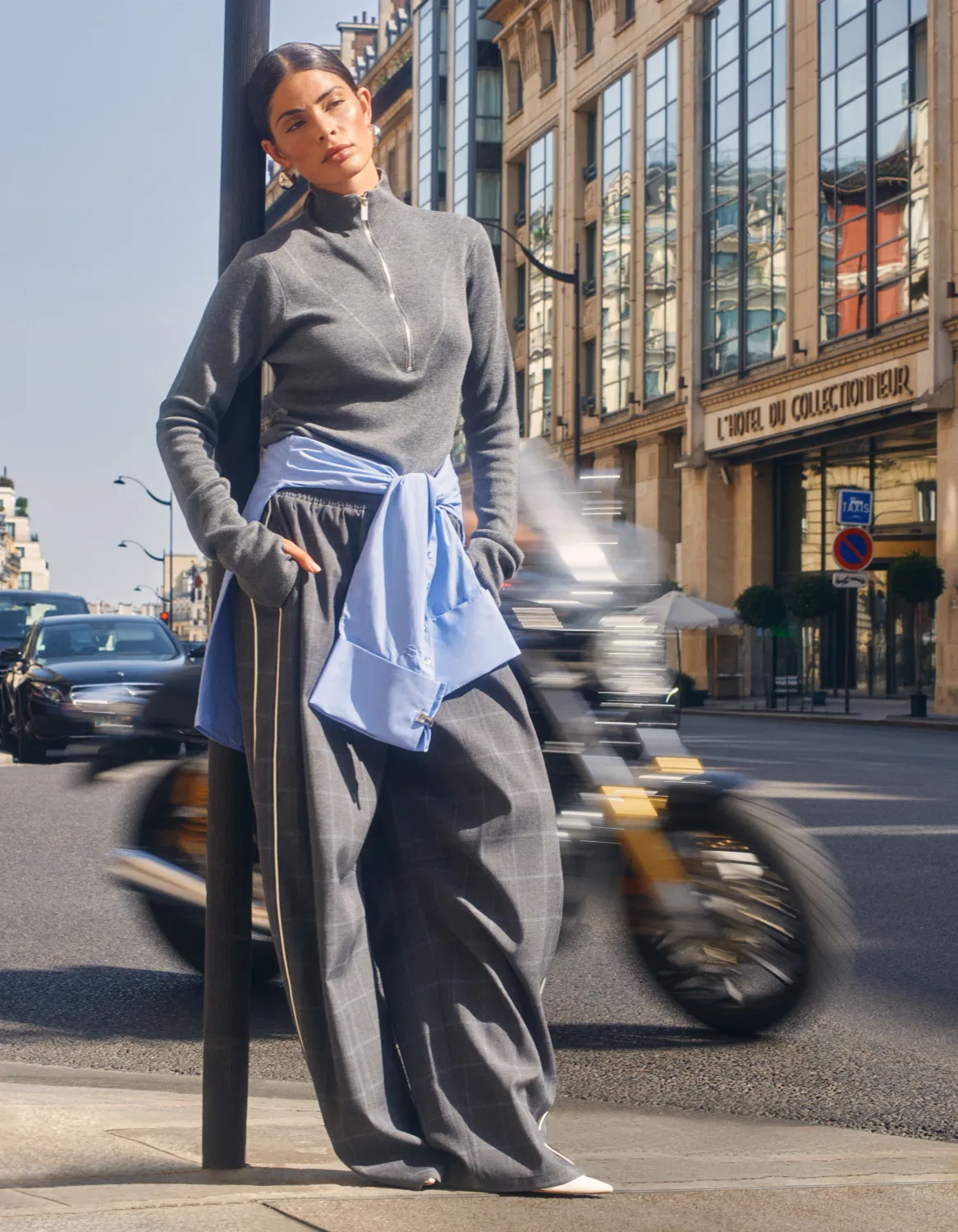 Shoeby Sporty Ruiten Wide Leg Broek Donkergrijs