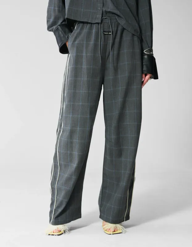 Shoeby Sporty Ruiten Wide Leg Broek Donkergrijs
