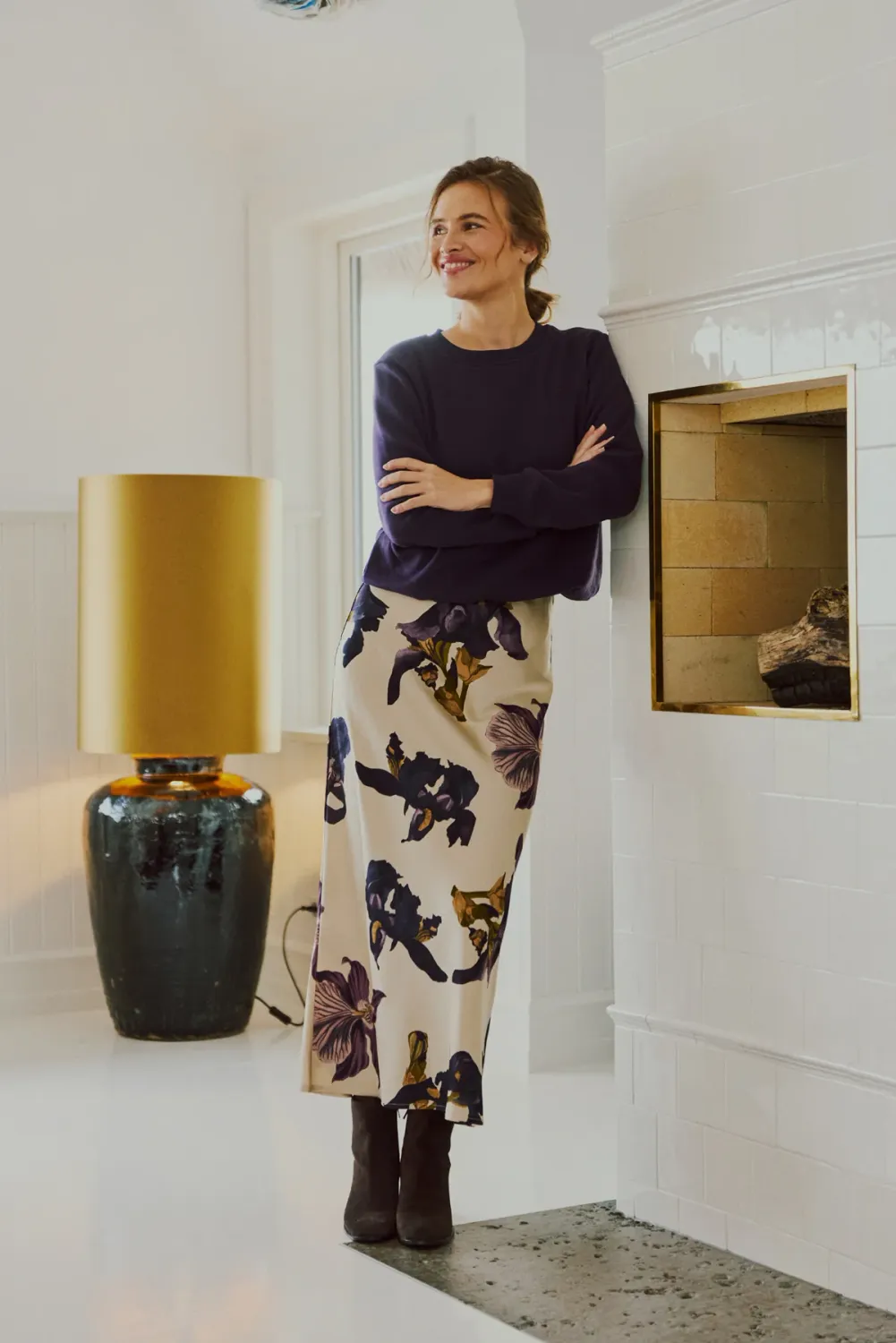 Freequent Rok met Bloemenprint Beige/ Paars