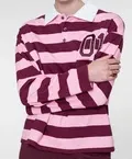 Geisha Sweat striped with collar Rood