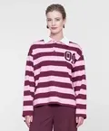 Geisha Sweat striped with collar Rood