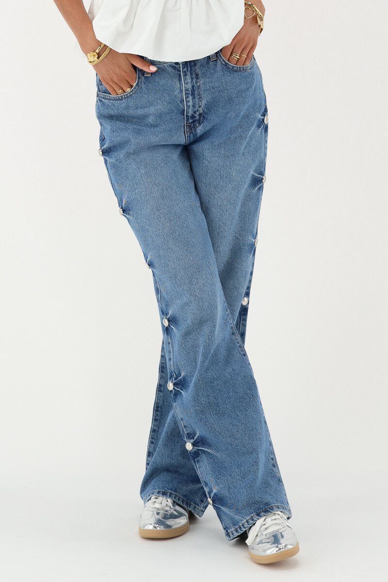 My Jewellery Jeans with big studs on side Blauw