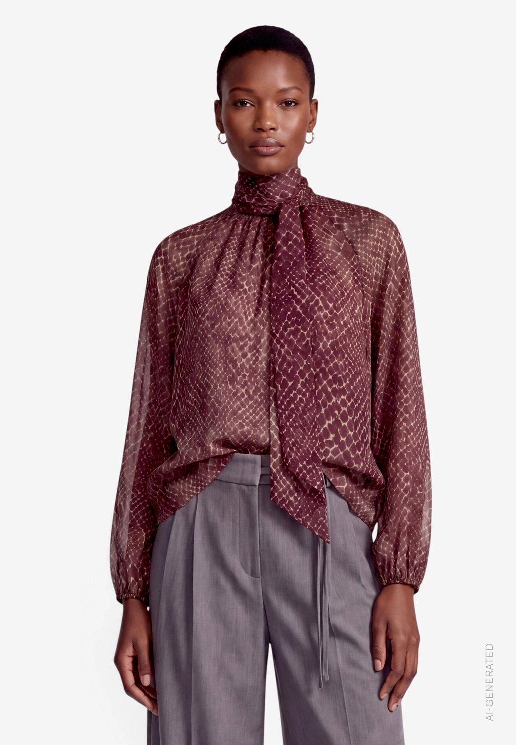 Zero Blouse met strik en dierenprint Bruin/ Grijs