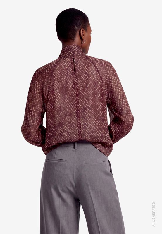 Zero Blouse met strik en dierenprint Bruin/ Grijs