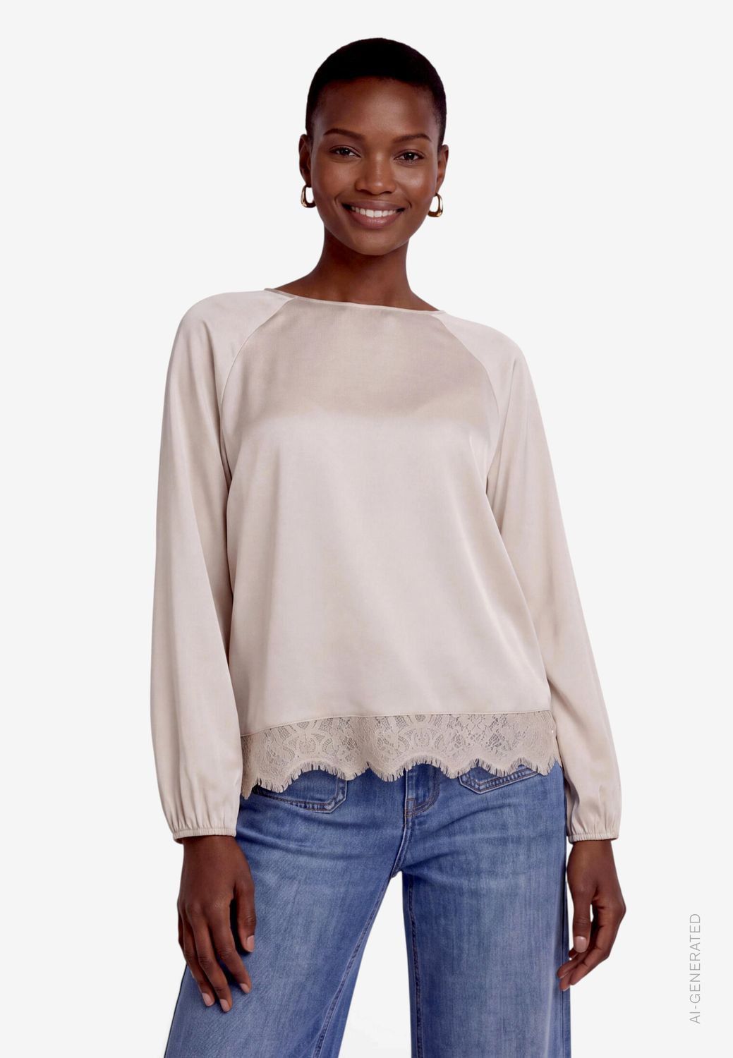 Zero Blouse met kant Beige