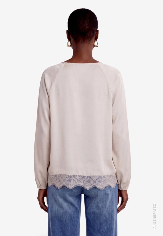 Zero Blouse met kant Beige