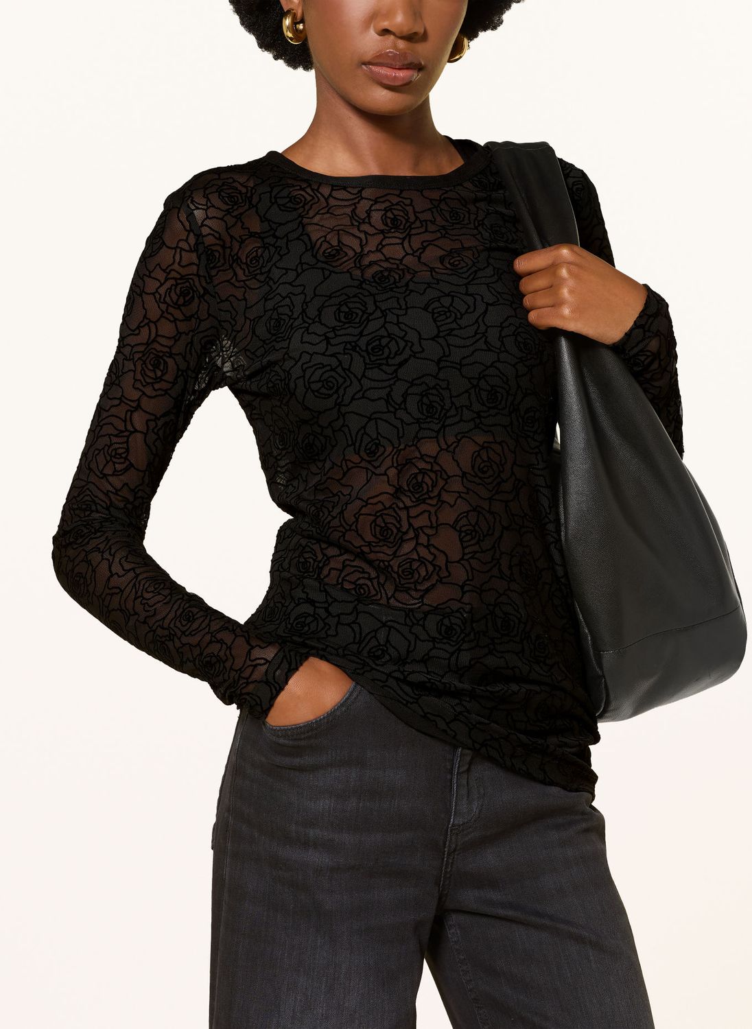 Mos Mosh Rose Mesh Shirt met bloemen print Zwart