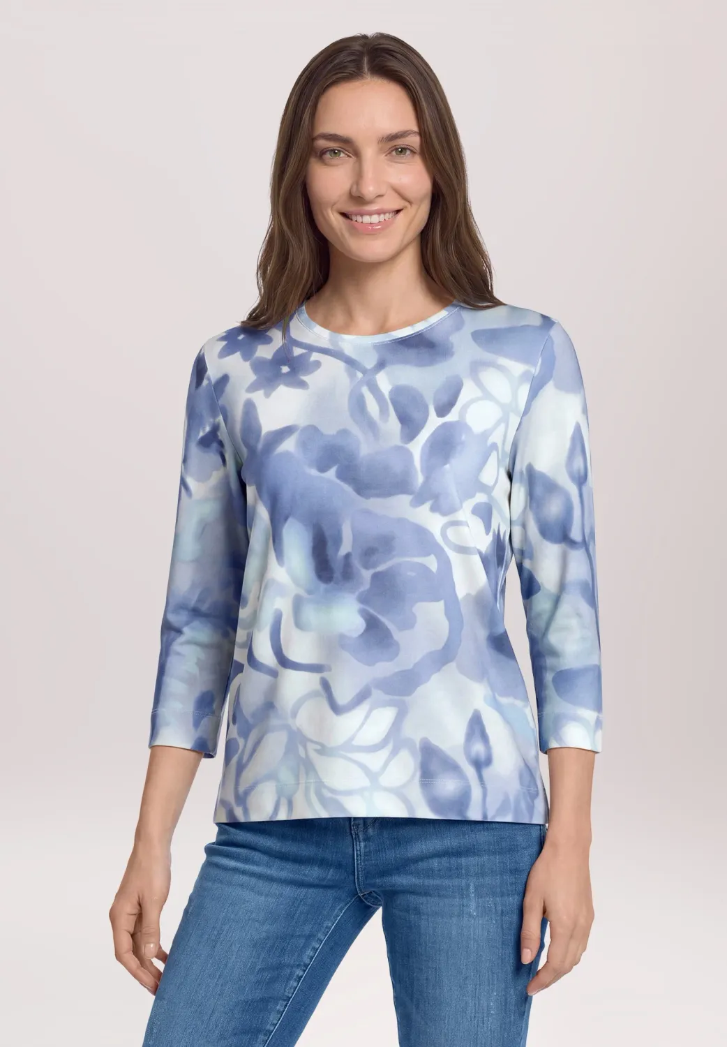 So Cosy shirt met 3/4 mouwen en bloemenprint blauw