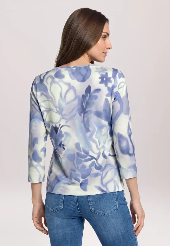 So Cosy shirt met 3/4 mouwen en bloemenprint blauw