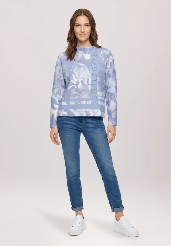 So Cosy trui met print en openstaande kraag blauw