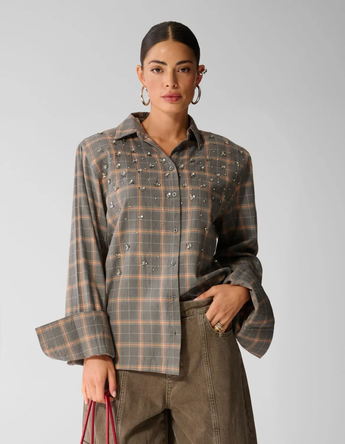 Shoeby Geruite Blouse Grijs