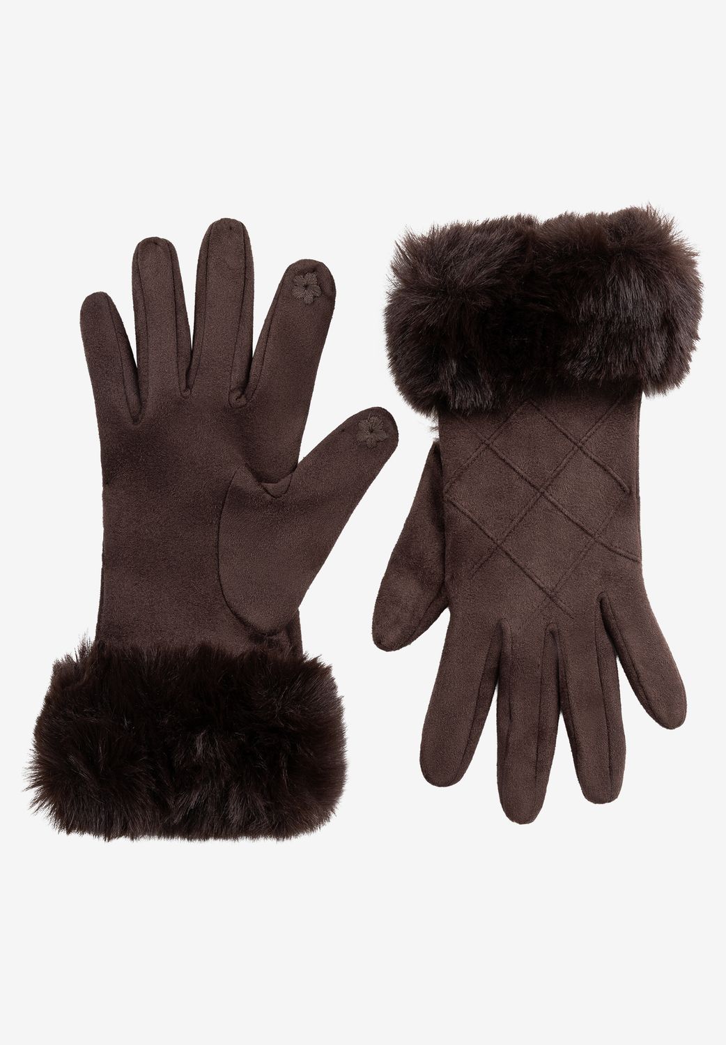 More&amp;More Velours Gloves with Fake Fur Bruin 61099300