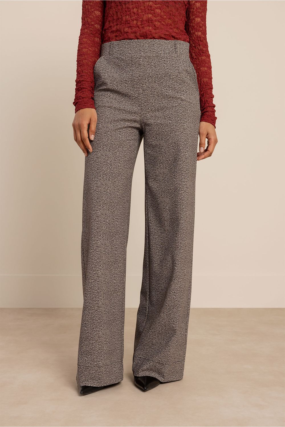 Studio Anneloes Lexie tweed look trousers Beige