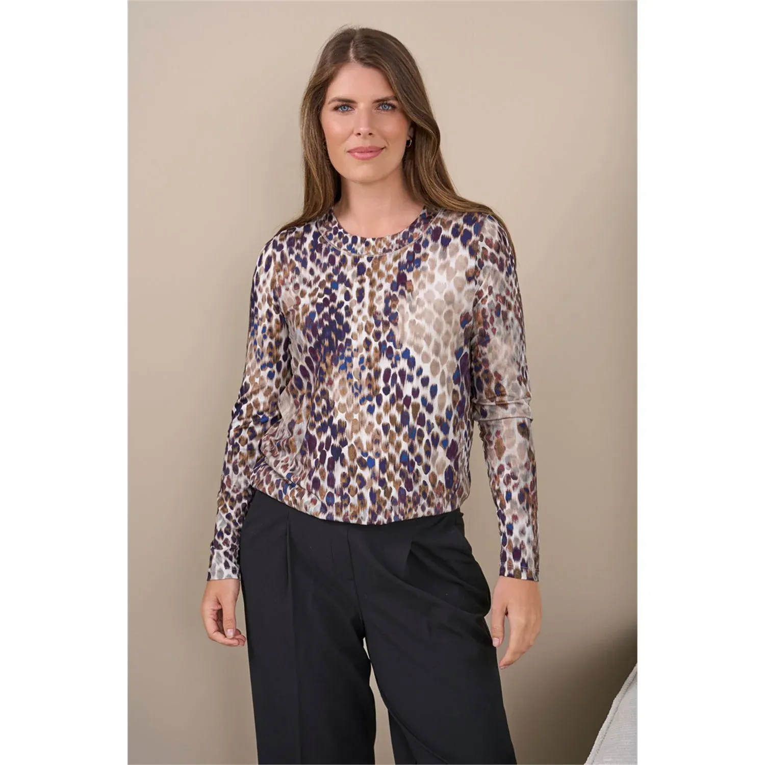Roberto Sarto Blouson print ronde hals Bruin