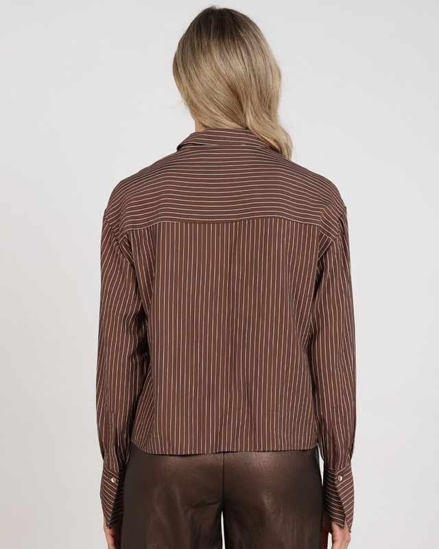 Nukus Alice Blouse Stripes Embroidery Bruin