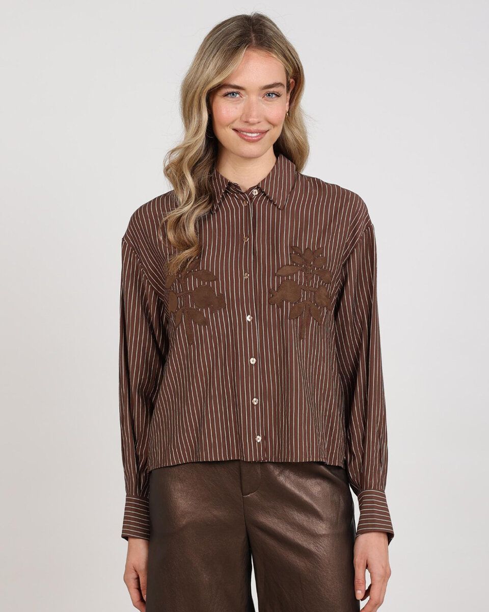 Nukus Alice Blouse Stripes Embroidery Bruin