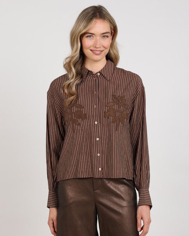 Nukus Alice Blouse Stripes Embroidery Bruin