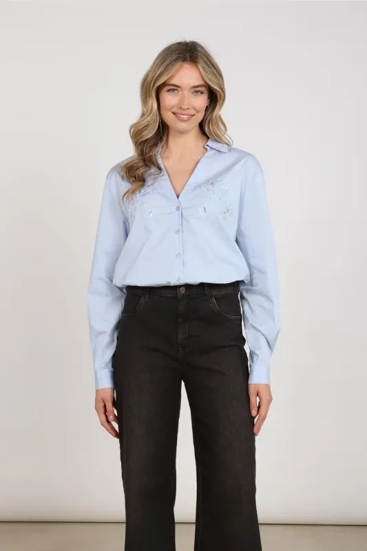 Nukus Anika Blouse Embroidery Blauw