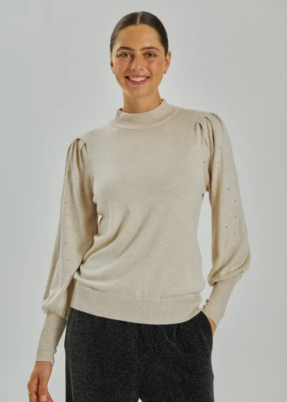 Freequent Trui met mouw detail Beige