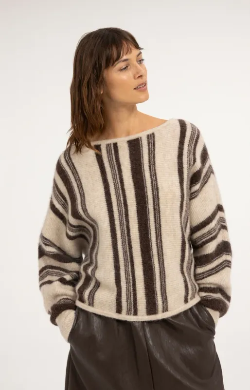 YAYA Trui met streeppatroon Beige/Bruin