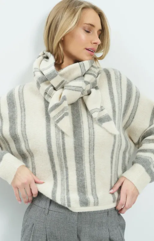 YAYA Trui met streeppatroon Ecru/Grijs